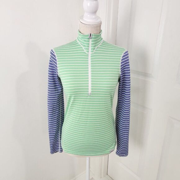 Patagonia Top Womens XS Green Striped Capilene 3 Midweight 1/4 Zip Baselayer - Picture 15 of 15
